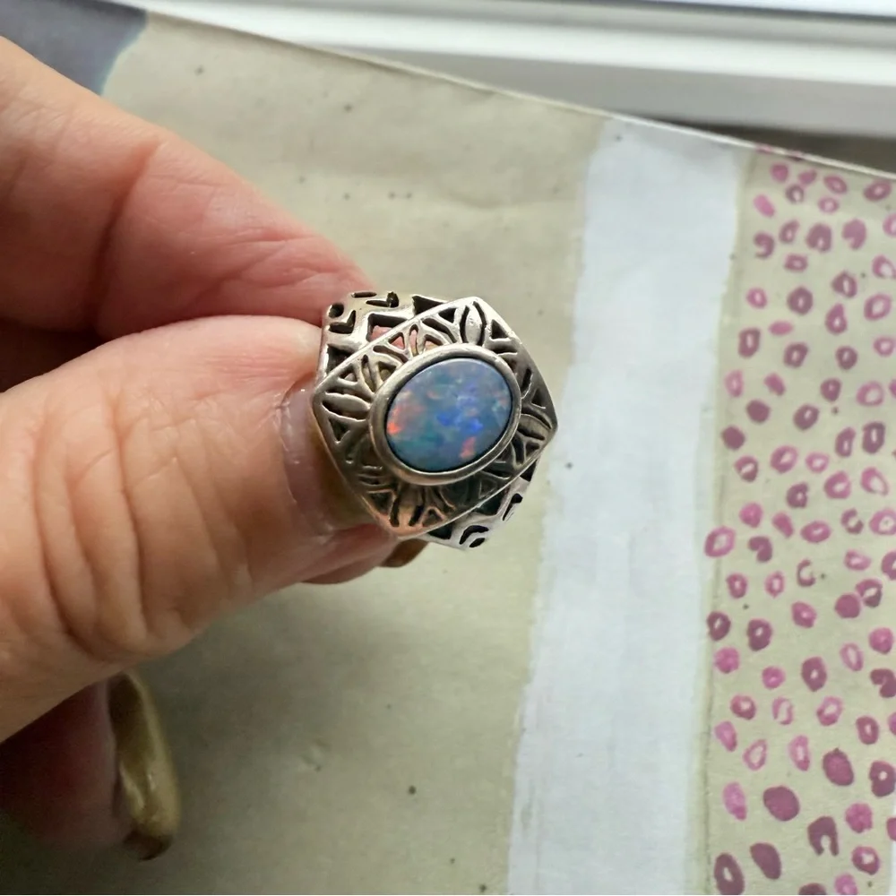🌟 Sterling Silver Filigree Opal Ring – Size 5 🌟 - Picture 7 of 17